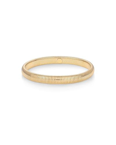PAVOI Stainless Steel 14K Yellow Gold Plated Waterproof Flexible Stretch Chunky Bangle for Women | Cobra Bracelet 8mm Wide | Amazon (US)