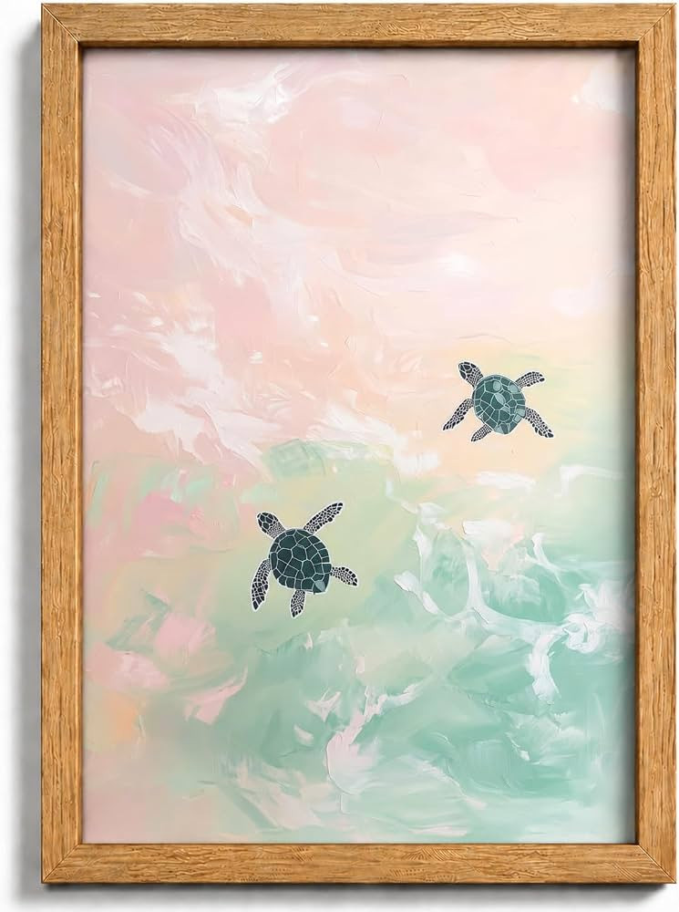 Framed Coastal Turtle Wall Art,Ocean Animal Picture,Summer Wall Decor | Amazon (US)