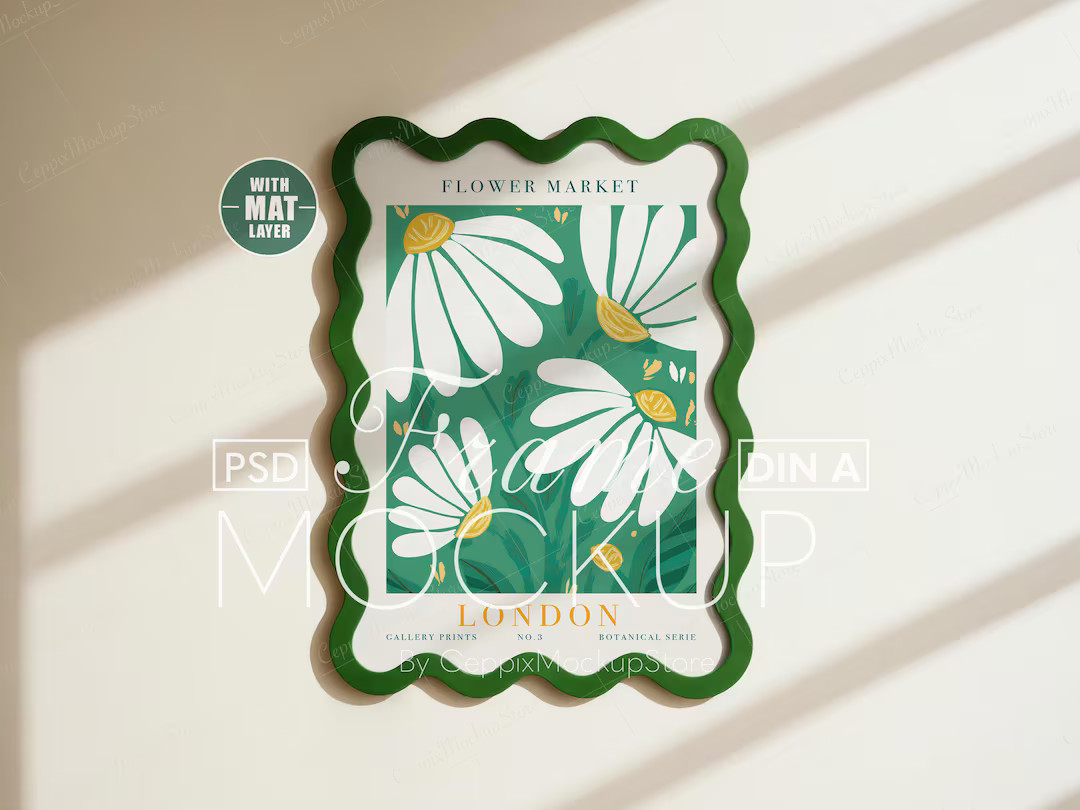 Wavy Frame Mockup, Curvy Green Plastic or Wood Poster Template for A4 A3 Playful Youth Room PSD D... | Etsy (US)