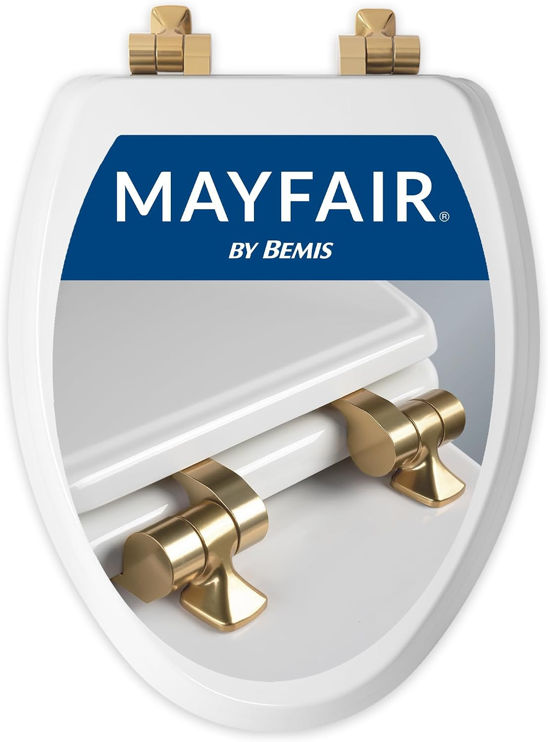 Mayfair Bennett Toilet Seat with Brushed Gold Hinges, Slow Close Wood Seat, Secure Metal Hinges, Easy Install, Made in USA, Elongated, White | Amazon (US)