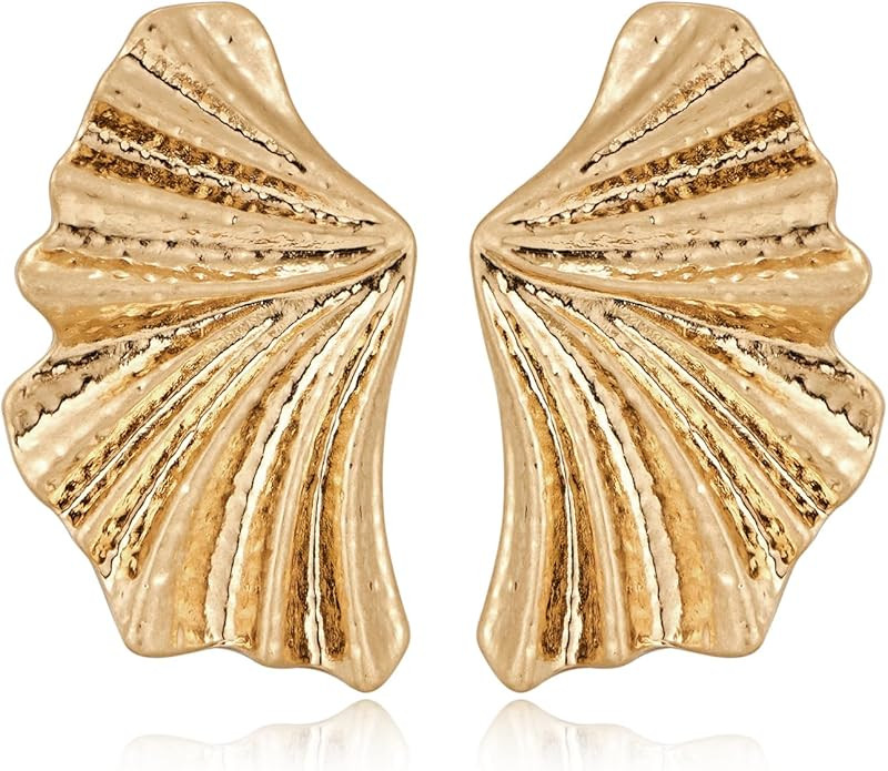 Chunky Gold Statement Earrings For Women Gold Plated Sectored Flower Leaf Shell Angel Wing Earrin... | Amazon (US)