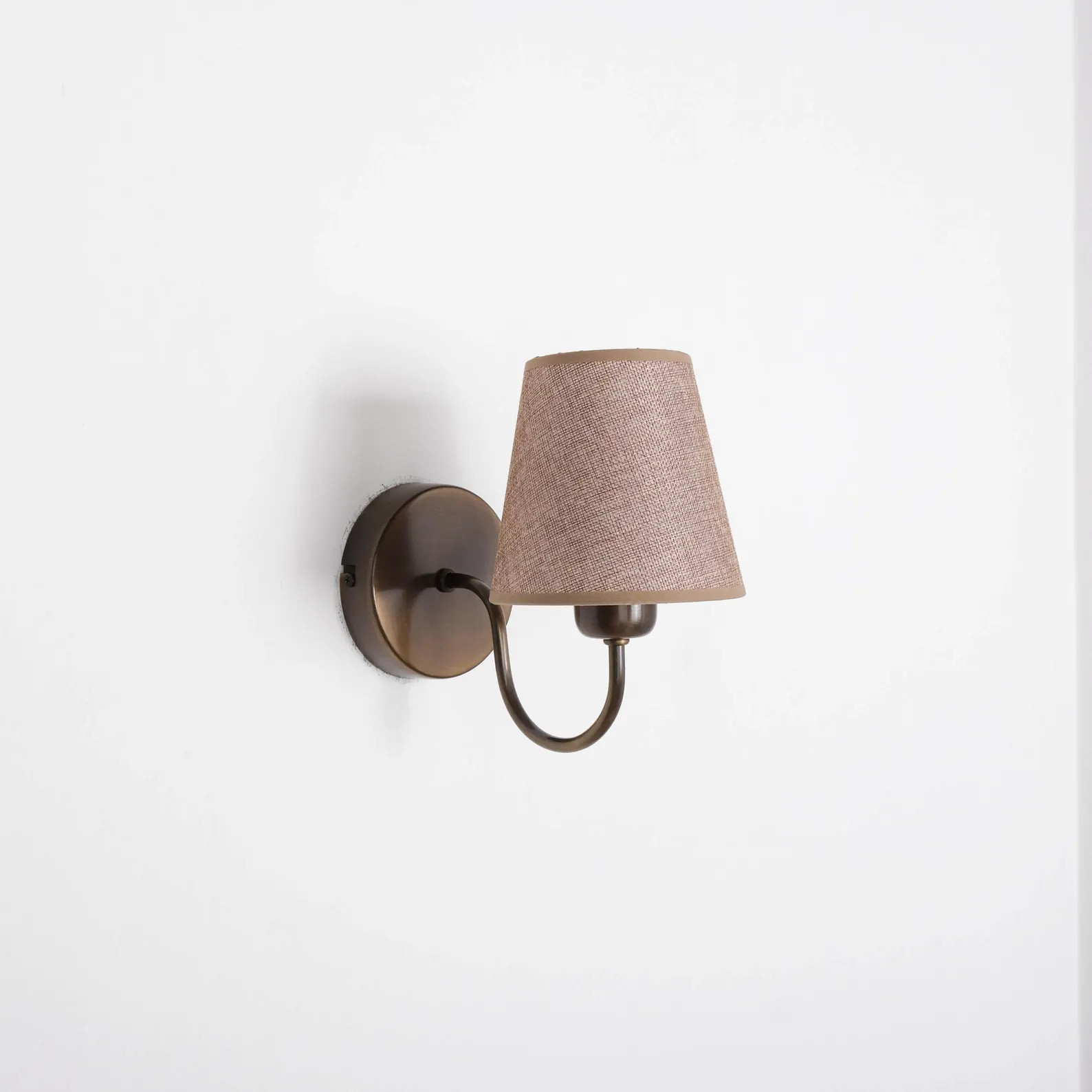 Small Wall Lamp with Linen Shade, Minimalist Bedroom Sconce, Vintage Home Decor Wall Lamp, Curved... | Etsy (Global)