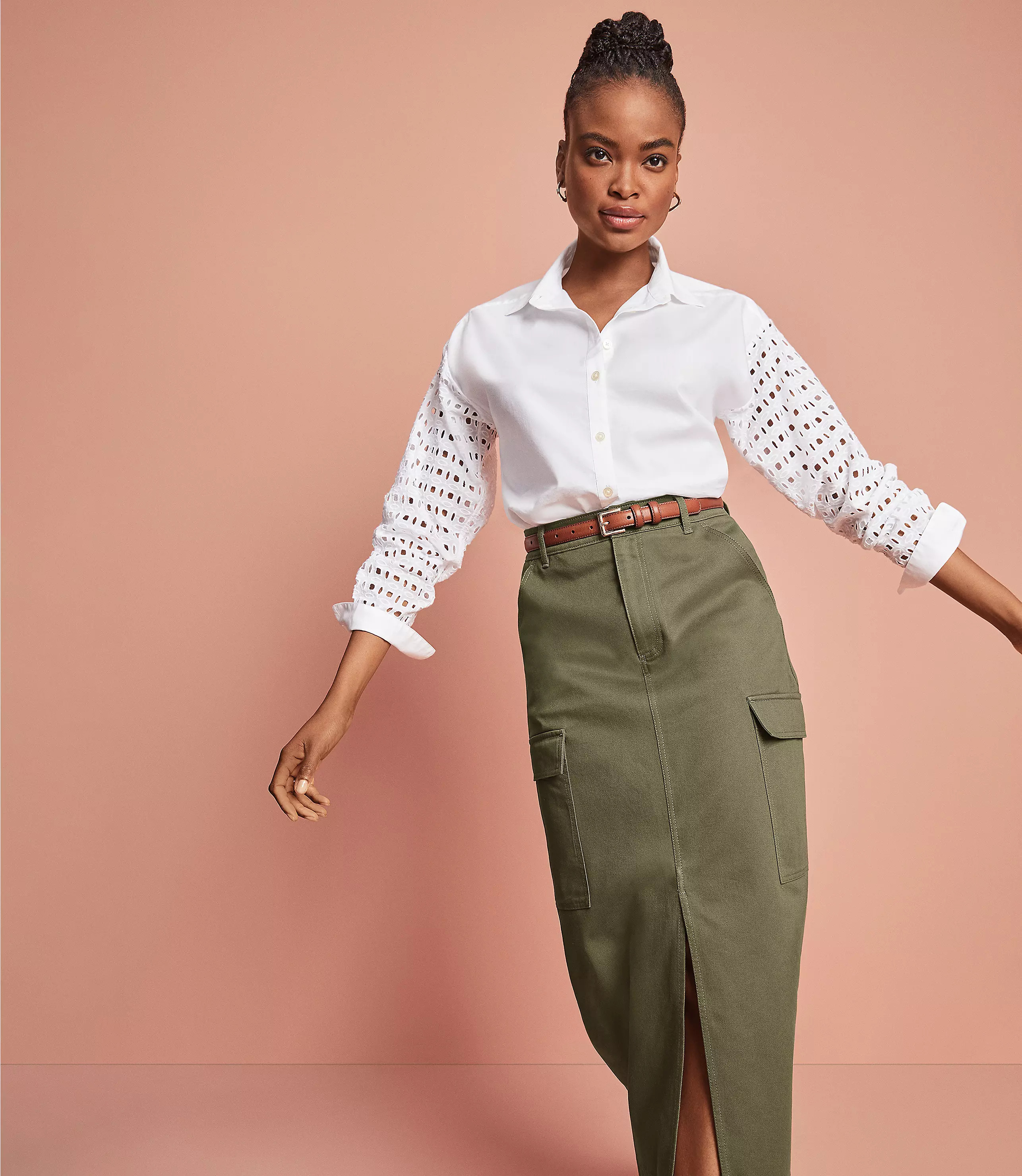 Twill Cargo Midi Skirt | LOFT