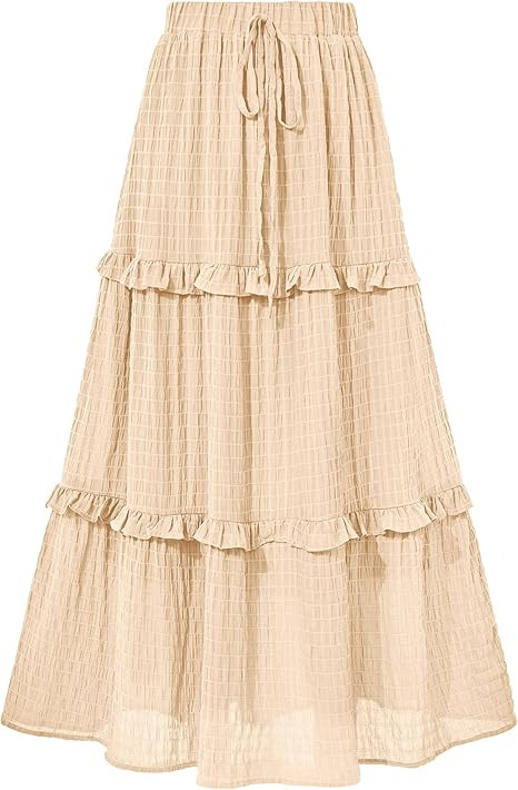 BTFBM Women's Long Summer Skirt 2024 Elegant High Waist Cocktail Party Wedding Guest Dress Flared... | Amazon (US)