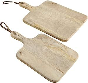 Artisinal Kitchen Natural Wood Cutting Boards, Set of 2, Mango Wood, Stitched Leather Hanging Str... | Amazon (US)