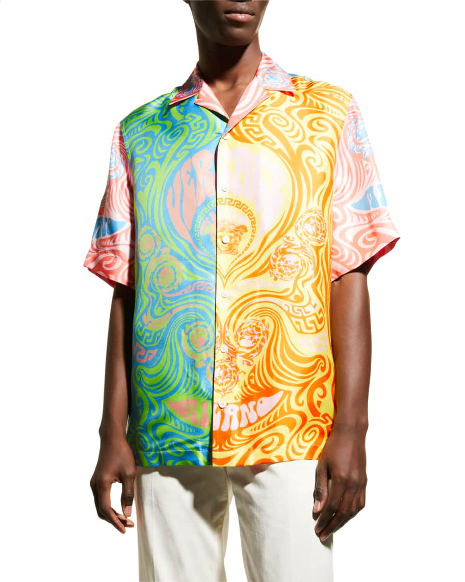 Versace Men's Pop Medusa Music Silk Camp Shirt | Neiman Marcus