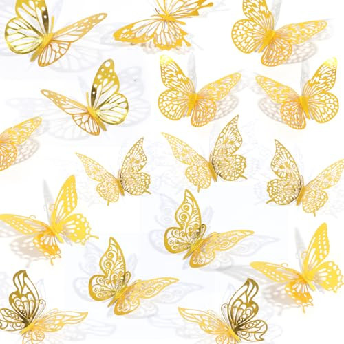 84PCS 3D Butterfly Decorations, 3 Sizes 7 Styles Butterfly Wall Decor Gold Butterflies Decoration... | Amazon (US)