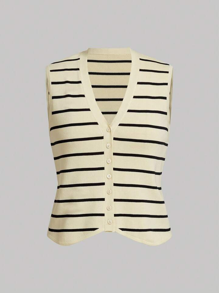 Striped Pattern Button Front Sweater Vest | SHEIN