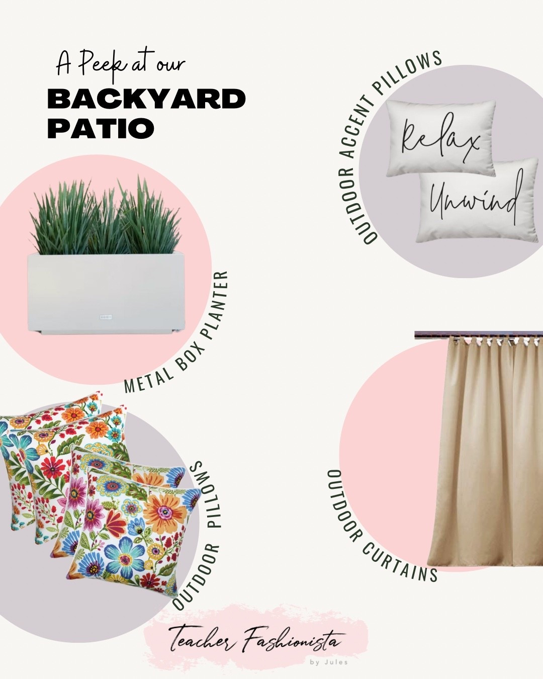 Backyard patio — big planters, colorful outdoor throw pillows, outdoor curtains, and a few other things we love around our pool, fire table, and patio area.

#LTKHome #LTKSeasonal