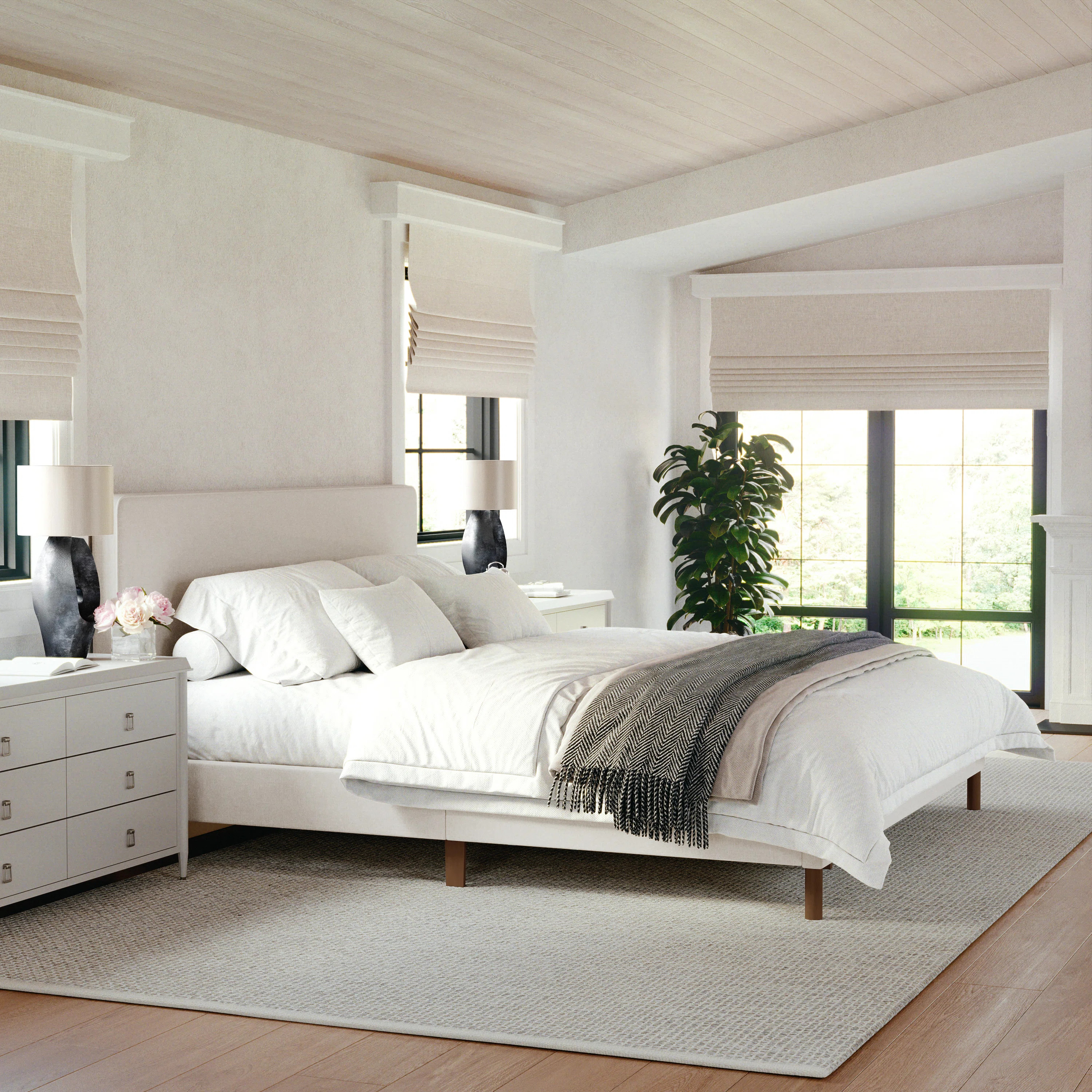 Martha Stewart Britta Upholstered Platform Bed With Piped Detail Headboard | Wayfair North America