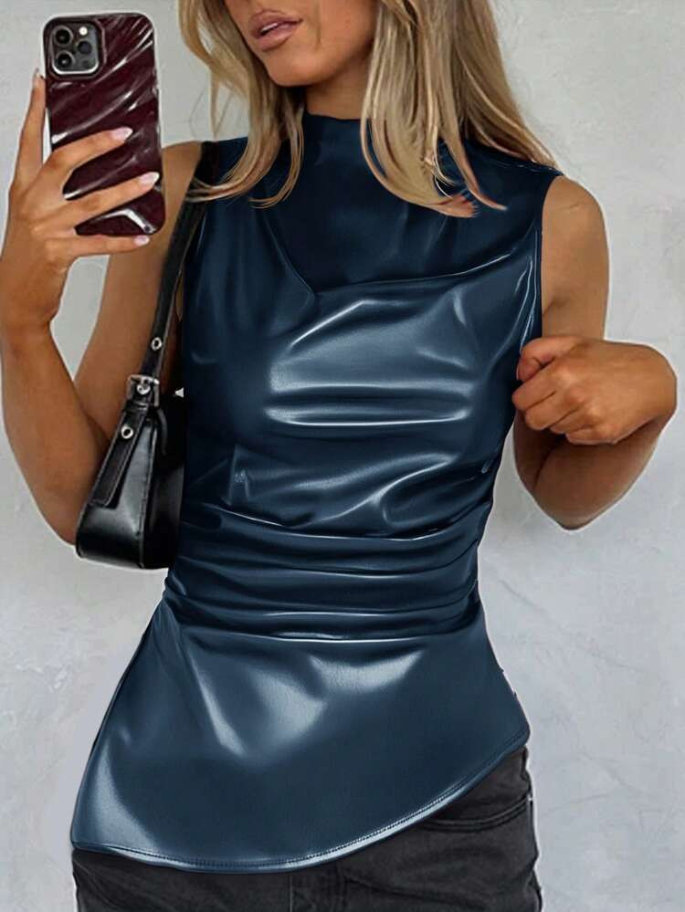 SHEIN Essnce Women's Casual Fashion 90s Street Shooting Spring Autumn Solid Color Pleated Collar ... | SHEIN