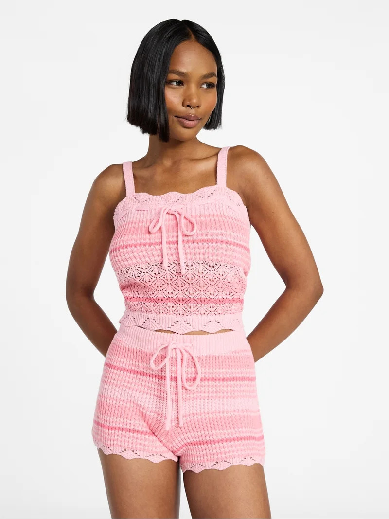 No Boundaries Mixed Stitch Cami and Short Set, Women's Sizes XXS-XXL | Walmart (US)