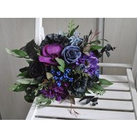 Purple Blue Black Bridal Bouquet, Gothic Wedding Halloween | Etsy (US)