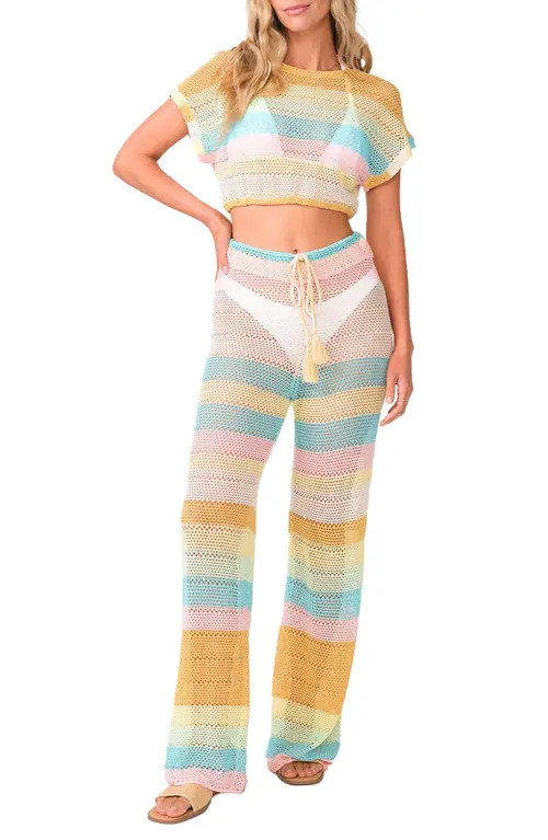 PQ SWIM Bree Open Stitch Tie Waist Pants in Floret at Nordstrom, Size Medium/large | Nordstrom