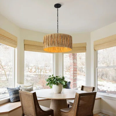 Handwoven Raffia Drum Chandelier - 5-Light Boho Pendant Fixture For Dining Room, Kitchen, Bedroom Or Entryway With Adjustable Height And Dimmable Ligh | Wayfair North America