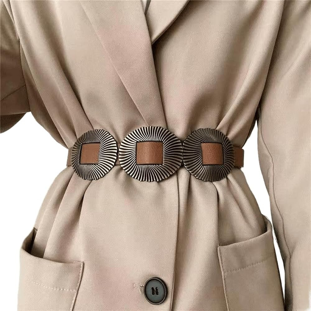 INOGIH Womens Brown Western Concho Belt Fasion Boho Style Belt for Dresses Coats Jeans | Amazon (US)