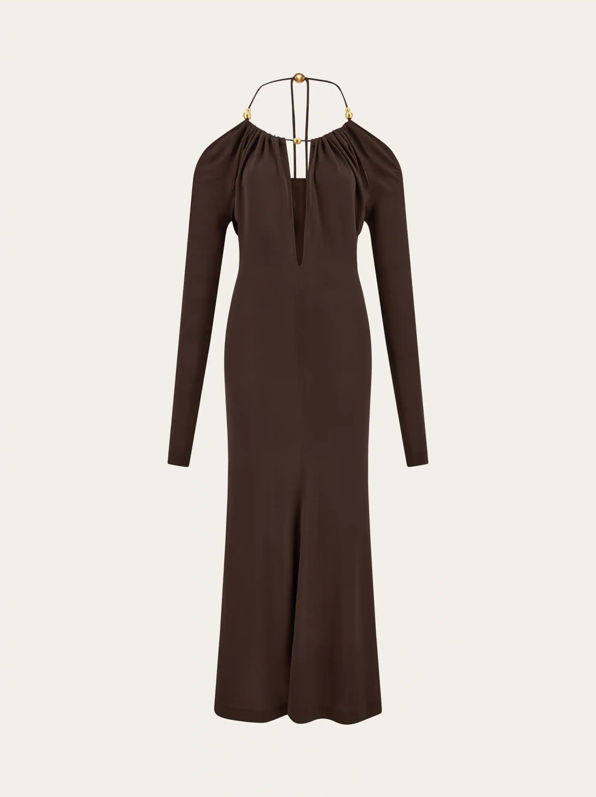 Ferragamo Women Long crepe dress Brown | Ferragamo