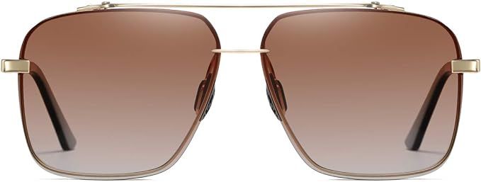 Square polarized sunglasses for men - Oversized Aviator Metal Frame - Gradient UV Protection Lens... | Amazon (US)
