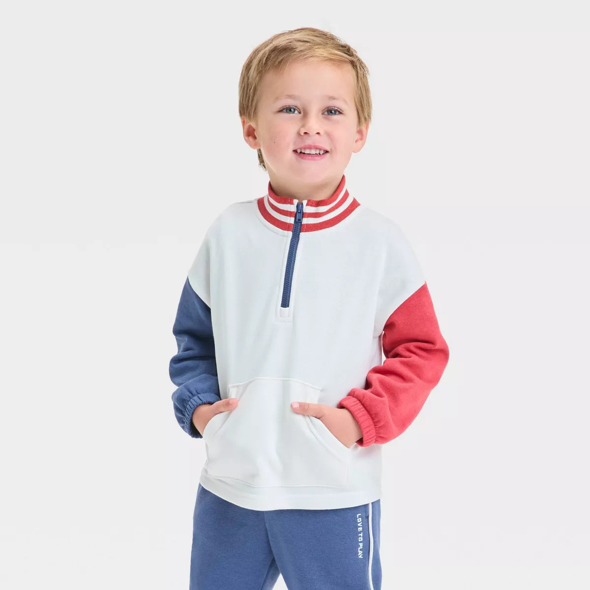 Toddler Boys' Colorblock French Terry Quarter Zip Sweatshirt - Cat & Jack™ Cream | Target