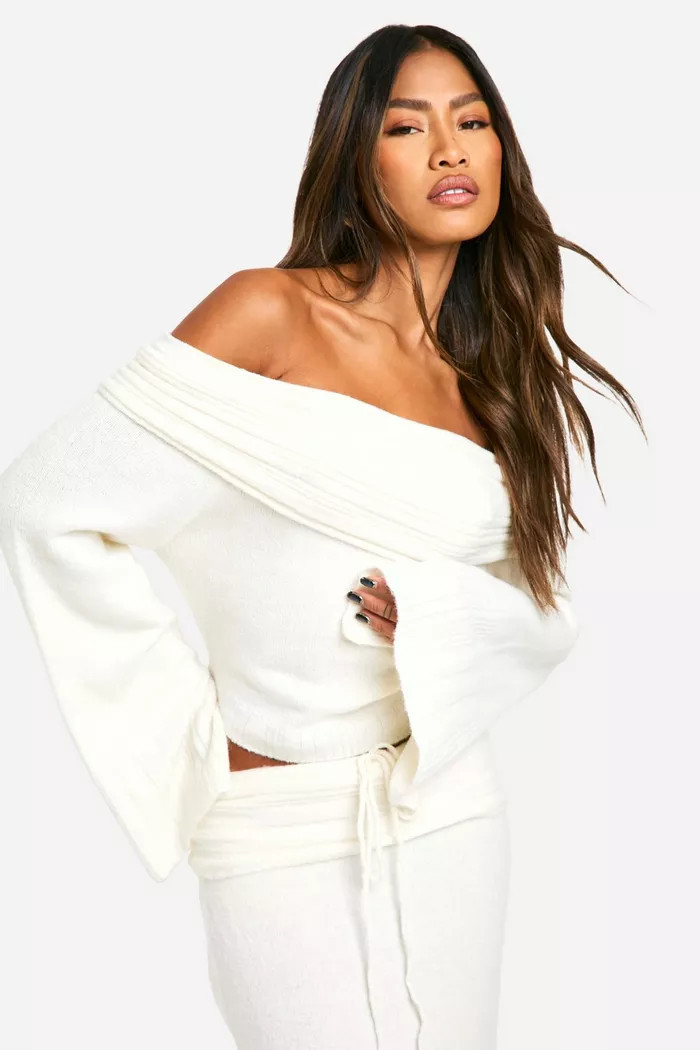 Rib Edge Soft Knit Bardot Jumper | Boohoo.com (UK & IE)