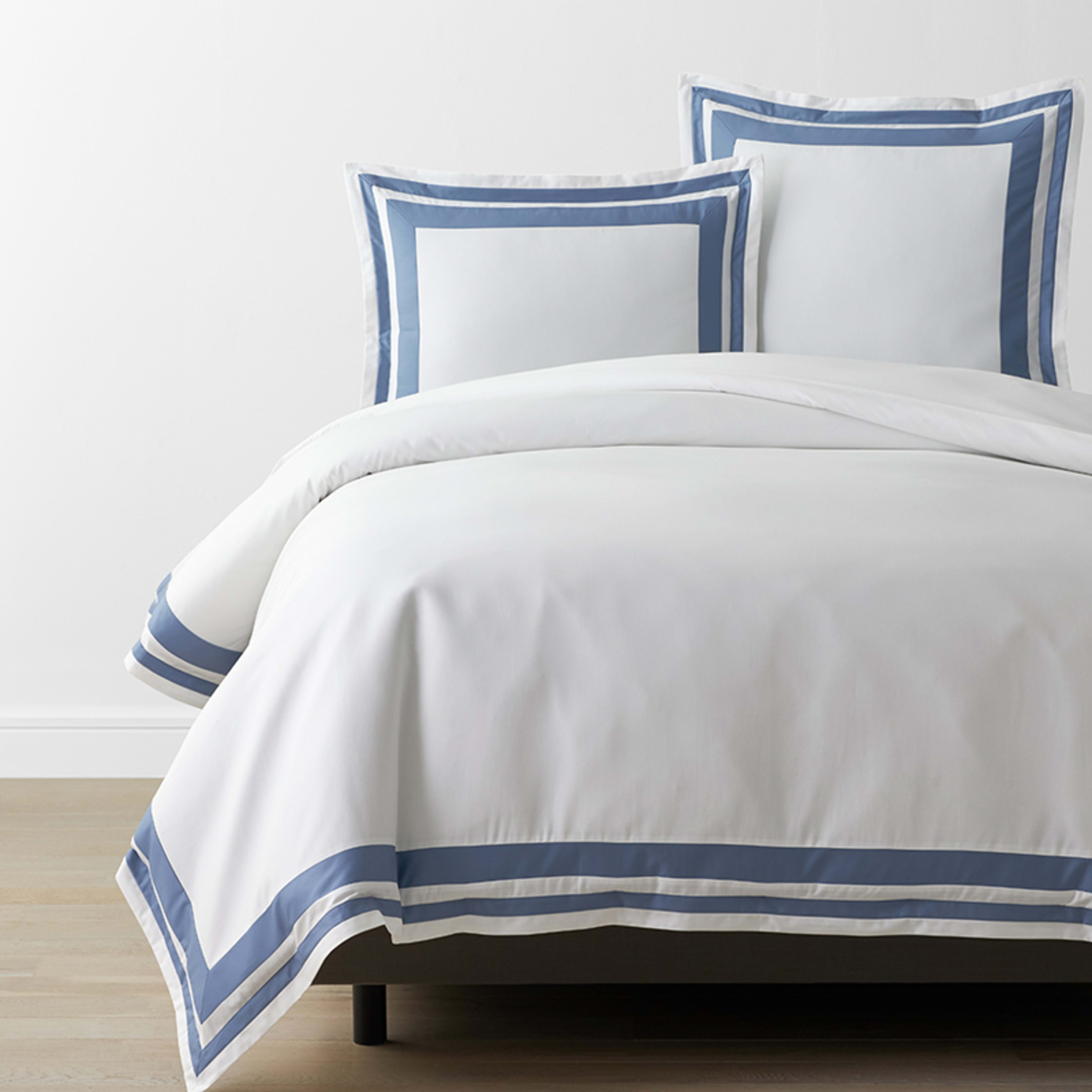 Double Border Classic Smooth Wrinkle-Free Sateen Bed Duvet Cover  - Infinity Blue, King/Cal King | The Company Store