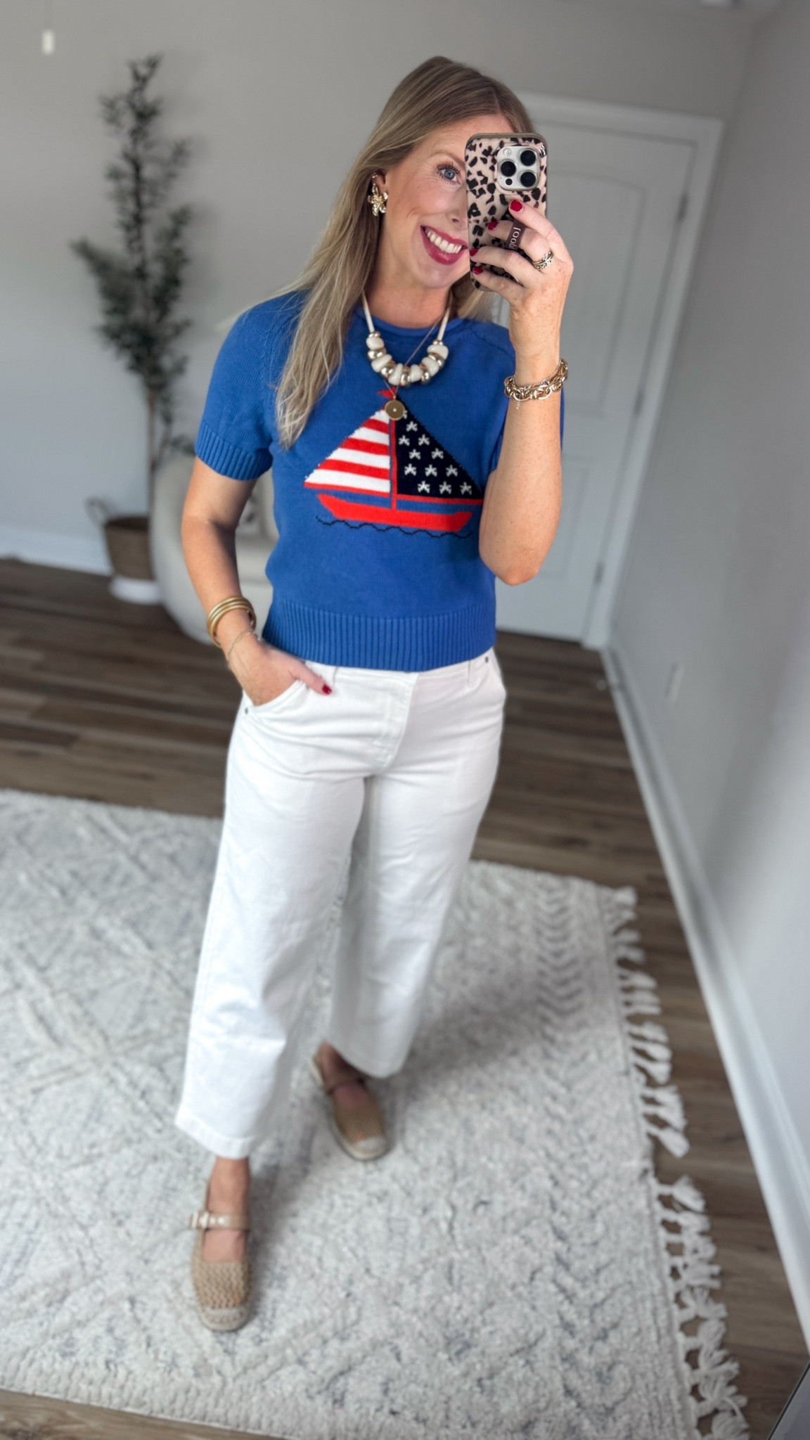Daily try on, Walmart outfit, Walmart fashion, Walmart try on, white jeans, flag sailboat sweater 

#LTKootd #LTKmomlife