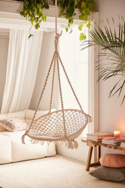 Meadow Macrame Hanging Chair - White at Urban Outfitters | Urban Outfitters (US and RoW)