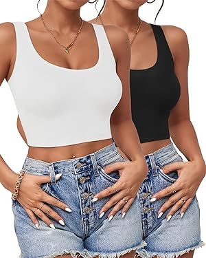 2Pcs Tank Tops for Women, U Neck Sleeveless Crop Tops, Basic Cropped Racerback Going Out Tops Ath... | Amazon (US)