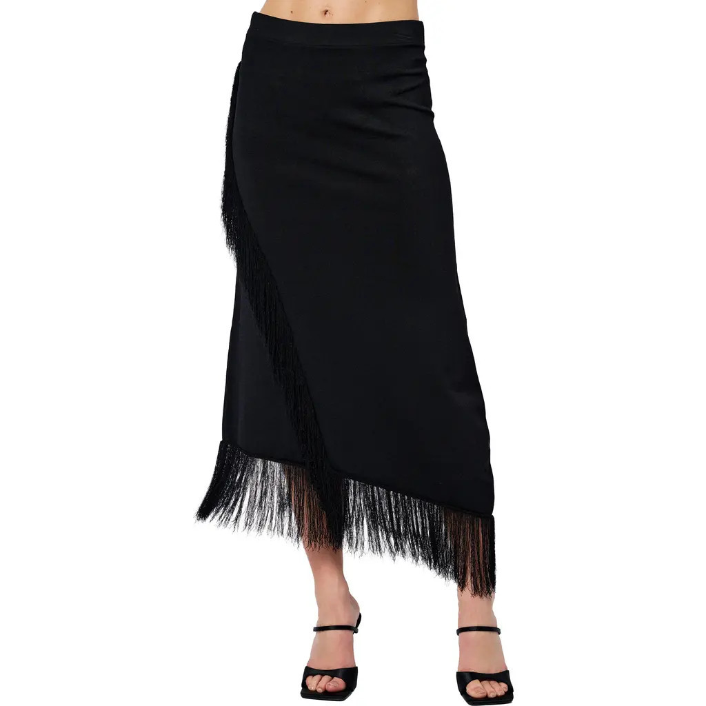 CIEBON Chloe Asymmetric Fringe Skirt in Black at Nordstrom, Size Small | Nordstrom