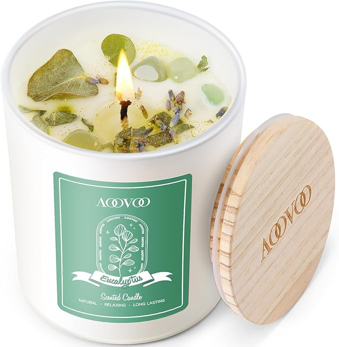 AOOVOO Eucalyptus Mint Scented Candles for Women - Aromatherapy Candle with Crystals Inside, 10oz... | Amazon (US)