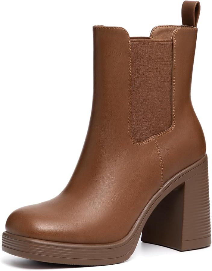 Athlefit Women's Chelsea Platform Boots High Chunky Heel Square Toe Boots Fashion Slip On Elastic... | Amazon (US)