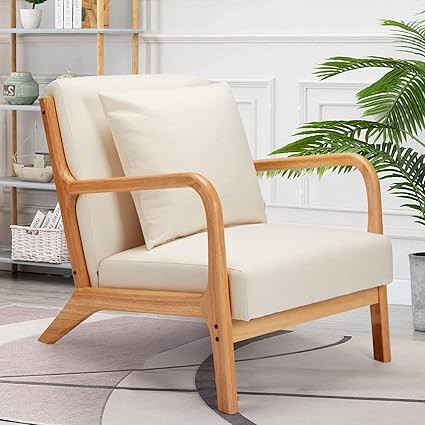 Esright Mid-Century Modern Accent Chair, Fabric Arm Chair, Retro Chair with Arm, Upholstery Linen... | Amazon (US)