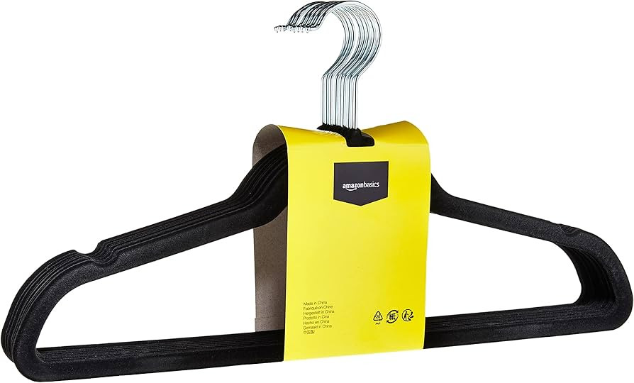 Amazon Basics Slim, Velvet, Non-Slip Suit Clothes Hangers, Black/Silver - Pack of 100 | Amazon (US)