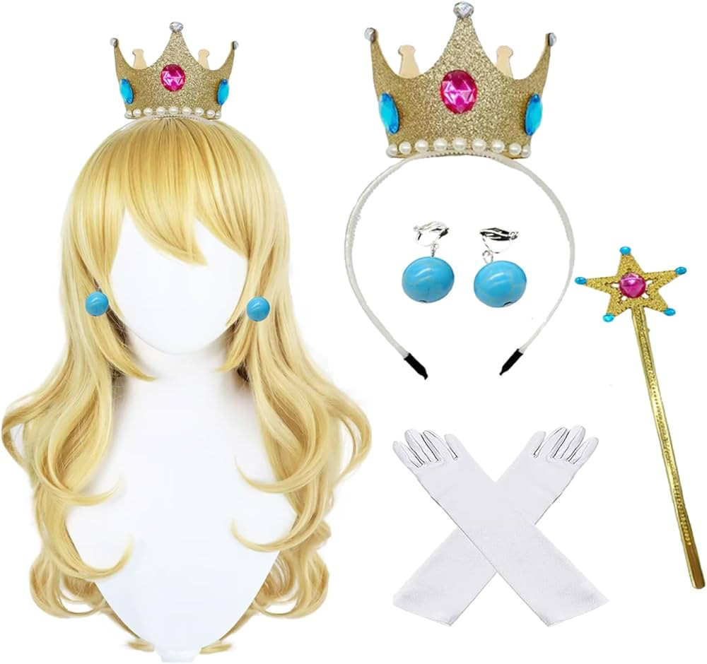 Atvscay 4PCS Princess Peach Costume Accessories Peach Crown Wig Dress Up Accessories Kit Include ... | Amazon (US)