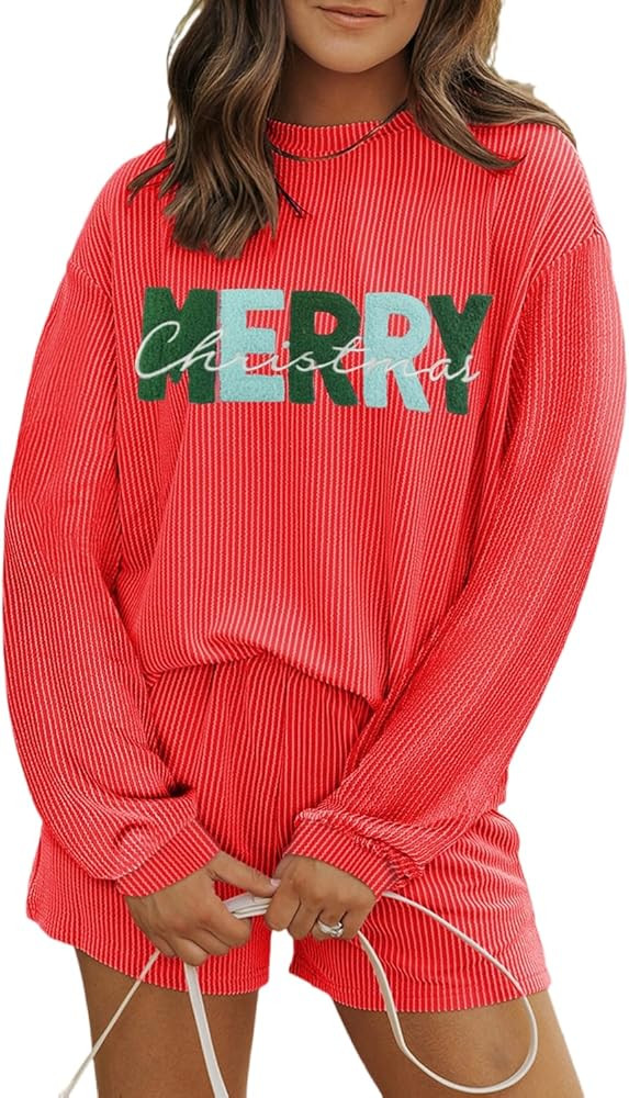 Womens Pajama Sets 2 Piece Pjs Sleepwear Soft Comfy Long Sleeve Top and Shorts Lounge Set Loungew... | Amazon (US)