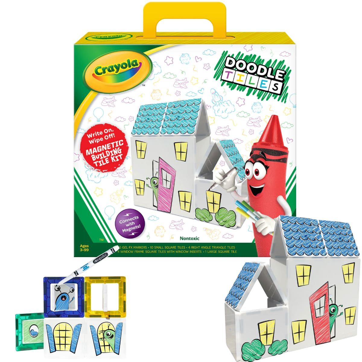 CreateOn Crayola Doodle Magnetic Tiles Building Set for Kids, Magnetic Kids’ Building Toys, STE... | Amazon (US)