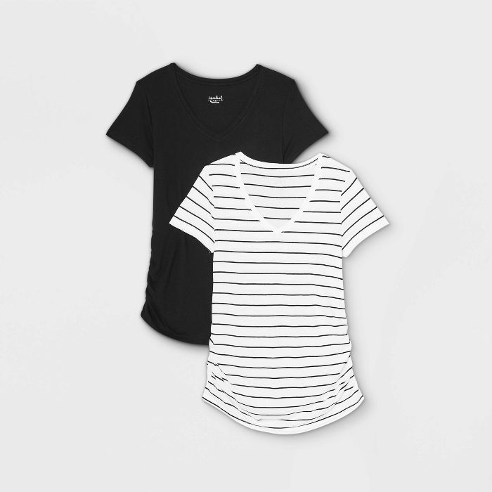 Short Sleeve V-Neck Side Shirred 2pk Bundle Maternity T-Shirt - Isabel Maternity by Ingrid & Isab... | Target