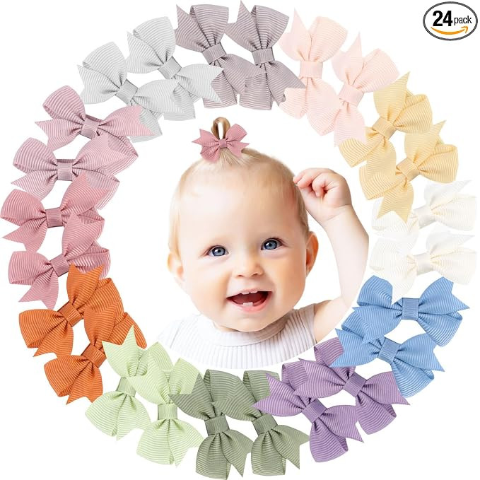 24PCS 2inch Hair Clips, Oaoleer Girls' Fully Lined Tiny Bows Alligator Clips for Infants Toddlers... | Amazon (US)