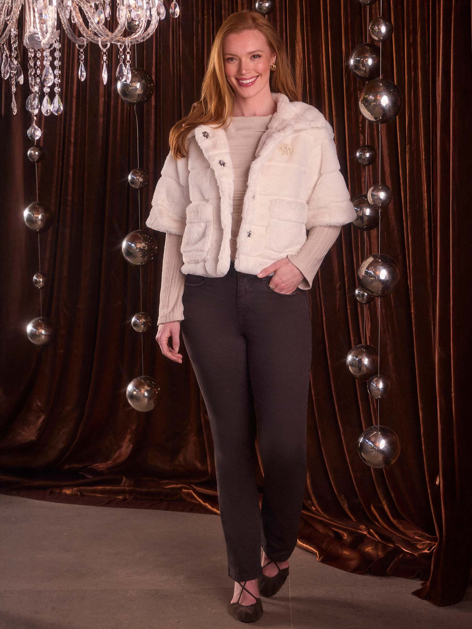 Elbow Sleeve Wide Collar Patch Pocket Cropped Woven Jacket with Brooch | Democracy Clothing