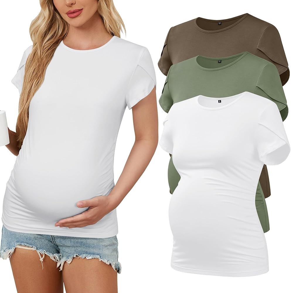 OUGES 3 Pack Maternity Shirts/Tops Fashion Tee | Amazon (US)