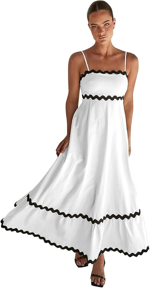 OBEEII Women Summer Dresses 2024 Vacation Boho Spaghetti Strap Backless Smocked Rickrack Trim Flo... | Amazon (US)