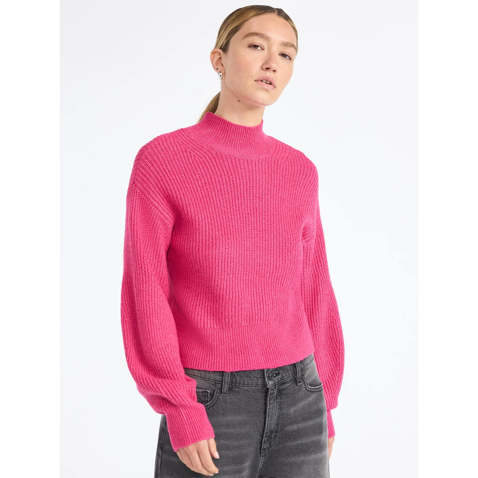 Scoop Women's Shaker Stitch Turtleneck Sweater, Lightweight, Sizes XS-XXL | Walmart (US)