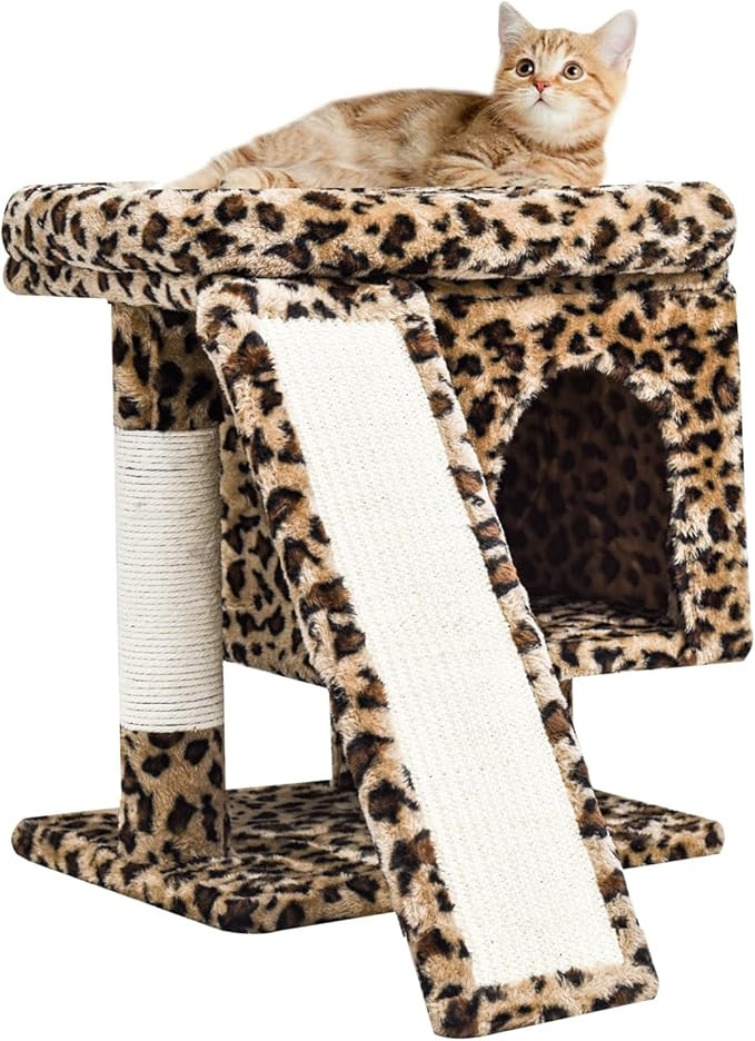 SYANDLVY Small Leopard Print Cat Tree with Perch for Indoor Cats, Cat Tower with Scratching Post,... | Amazon (US)