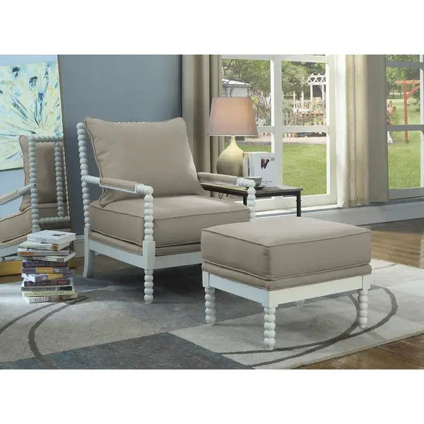 Best Master Furniture Beige Fabric Upholstered White Pine Wood Arm Chair and Ottoman - Bed Bath &... | Bed Bath & Beyond