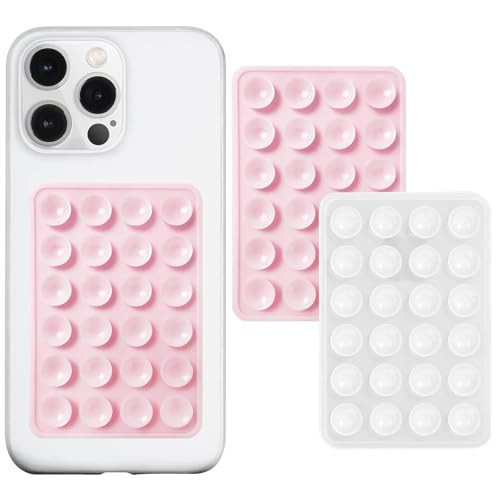 AZXYI 2 Pack Silicone Suction Phone Case Mount, Silicon Adhesive Suction Cup Phone Mount, Non Slip Sticky Phone Grip for Cellphone, Strong Grip Holder for Selfies and Videos (Light Pink&Translucent) | Amazon (US)