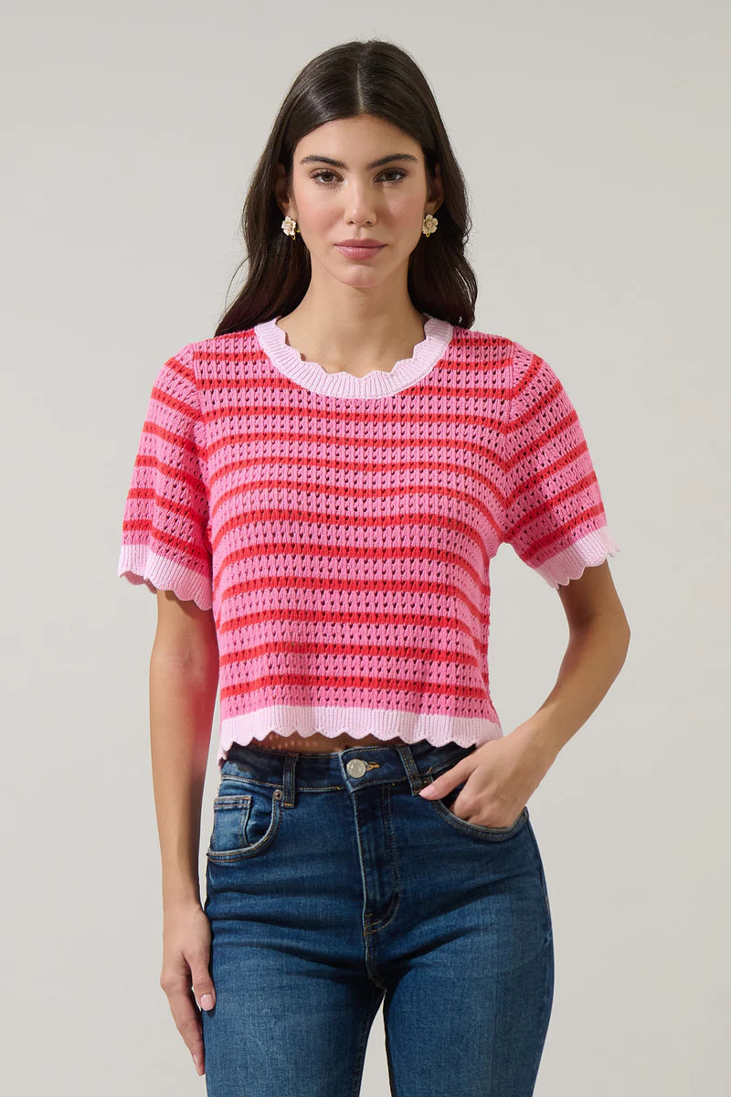 Clarie Stripe Crochet Sweater Top | Sugarlips