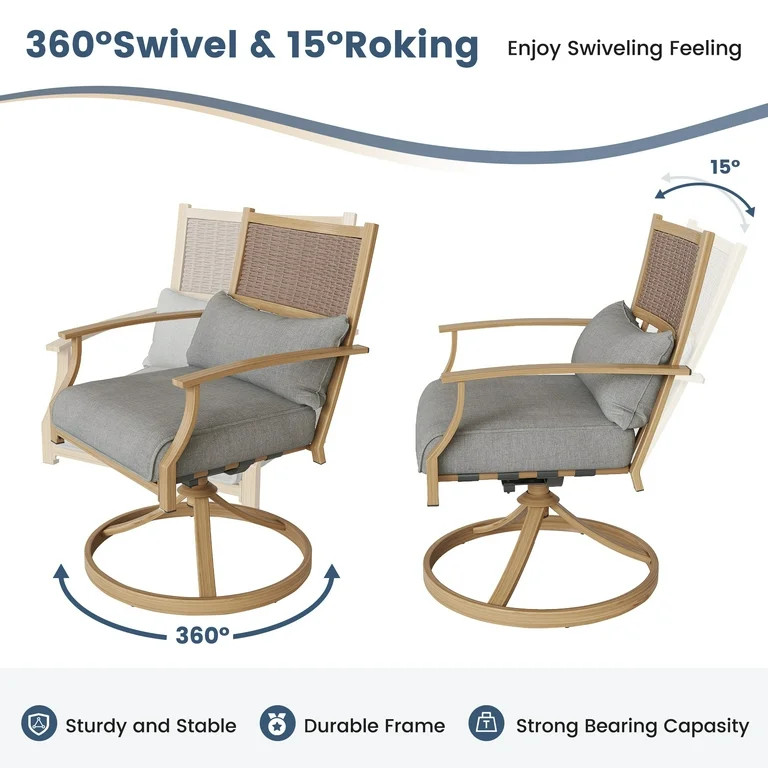 Poteban Patio Swivel Chairs Set of 2, Outdoor Dining Chairs with Deep Seat Cushion, All Weather S... | Walmart (US)