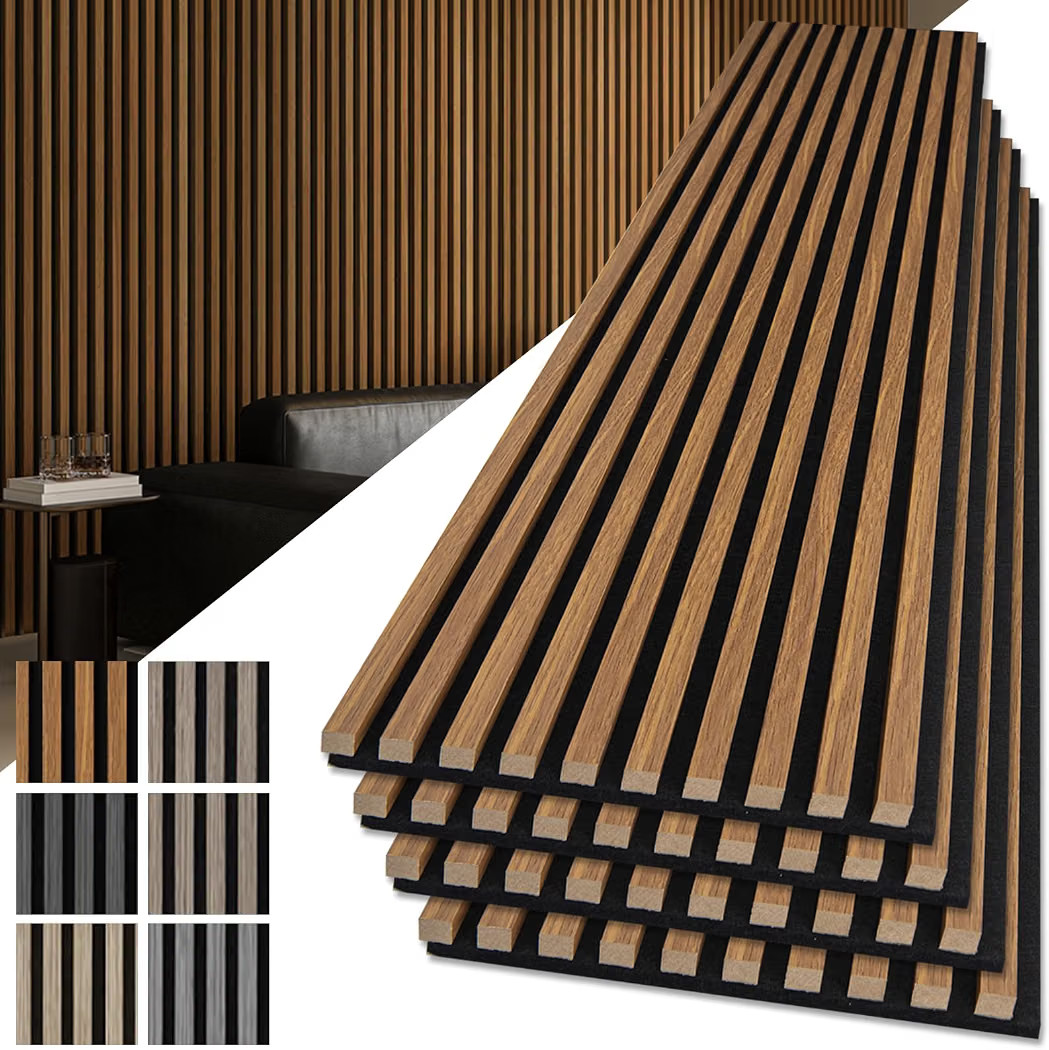 Art3d 108 x 12 in 3D Fluted Soundproof Wood Slat Wall Panel, 4-Pack, Teak | Amazon (US)