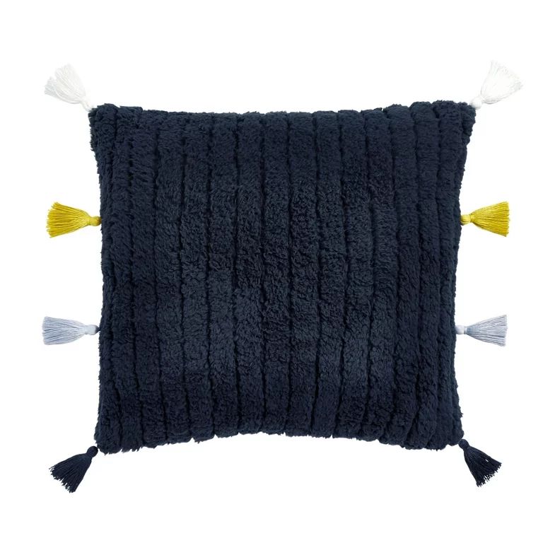 Gap Home Sculpted Stripe Sherpa Decorative Square Throw Pillow with Tassels, Blue 18" x 18" | Walmart (US)