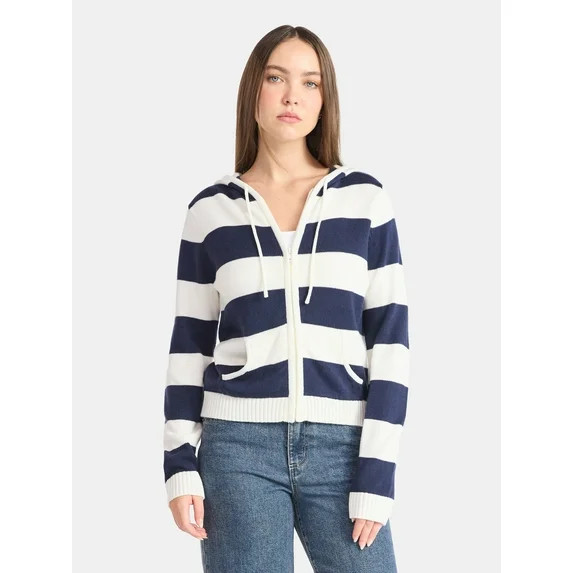 No Boundaries Zip-Up Striped Hoodie Jacket, Women's - Walmart.com | Walmart (US)
